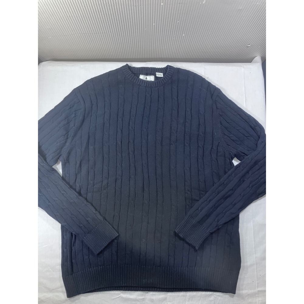 Southern Pines‎ Black Cable Knit Cotton Crewneck Sweater XL